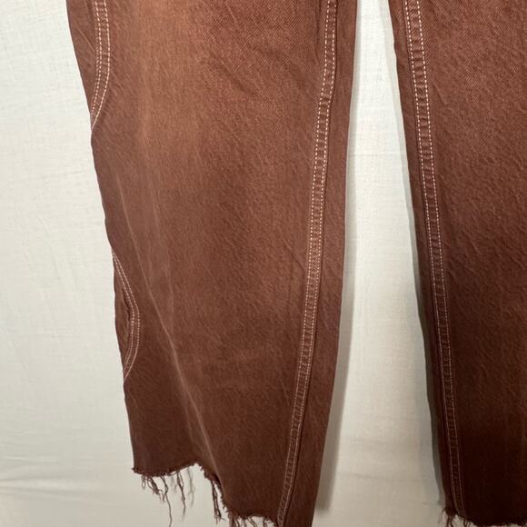 Zara Women’s Wide Leg Raw Hem Jean Sz 2 Wavy Side Seam Boho Western - Picture 6 of 13